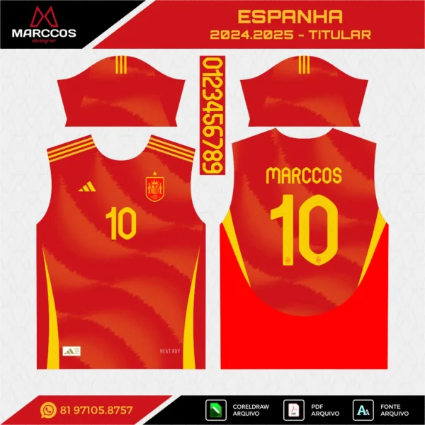 Arte Vetor Camisa Espanha Titular 2024.2025 Arte Vetor Camisa Espanha Titular 2024.2025