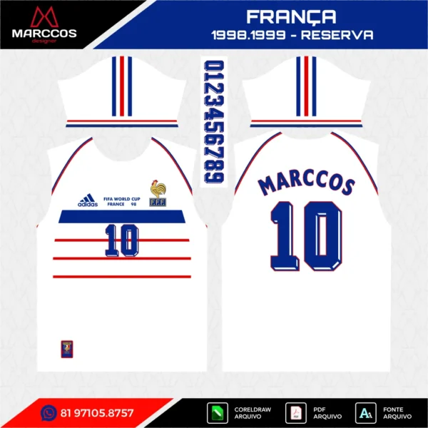 Arte Vetor Camisa França Reserva 1998.1999 Arte Vetor Camisa França Reserva 1998.1999
