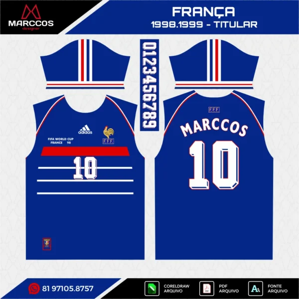 Arte Vetor Camisa França Titular 1998.1999 Arte Vetor Camisa França Titular 1998.1999