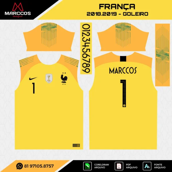 Arte Vetor Camisa França Goleiro 2018.2019 Arte Vetor Camisa França Goleiro 2018.2019