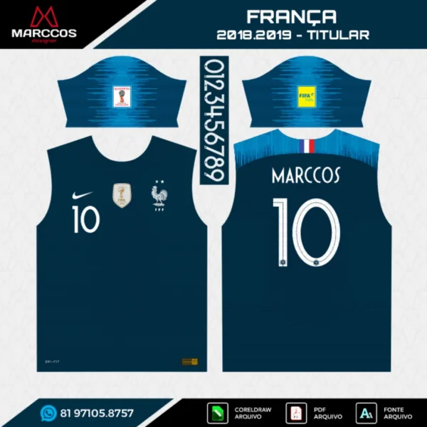 Arte Vetor Camisa França Titular 2018.2019 Arte Vetor Camisa França Titular 2018.2019