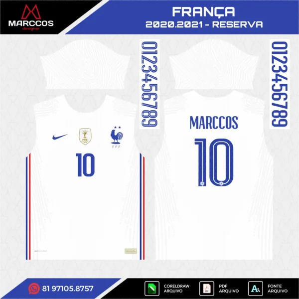 Arte Vetor Camisa França Reserva 2020.2021 Arte Vetor Camisa França Reserva 2020.2021
