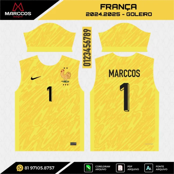 Arte Vetor Camisa França Goleiro 2024.2025 Arte Vetor Camisa França Goleiro 2024.2025
