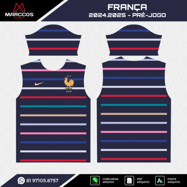 Arte Vetor Camisa França Pré-Jogo 2024.2025 Arte Vetor Camisa França Pré-Jogo 2024.2025