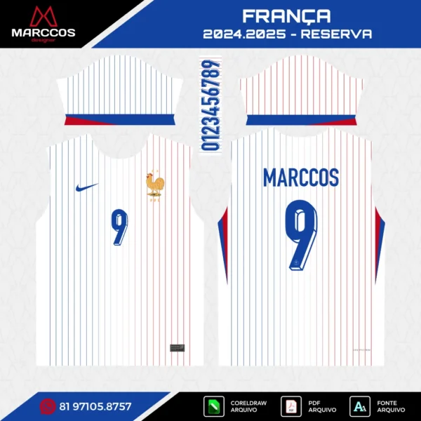 Arte Vetor Camisa França Reserva 2024.2025 Arte Vetor Camisa França Reserva 2024.2025