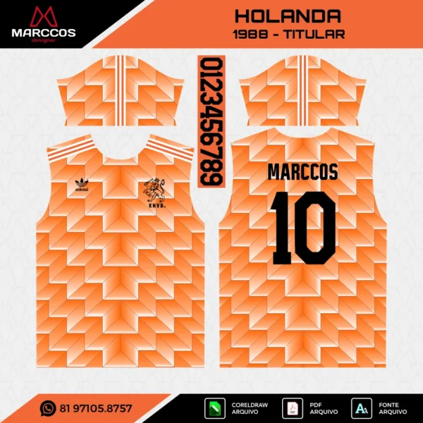 Arte Vetor Camisa Holanda Titular 1988 Arte Vetor Camisa Holanda Titular 1988