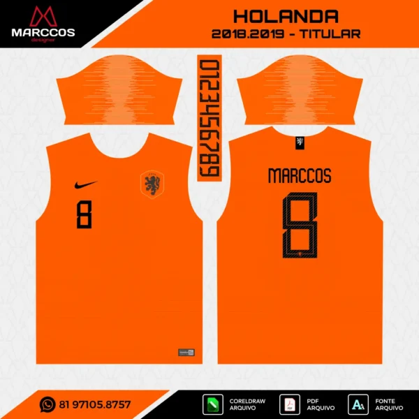Arte Vetor Camisa Holanda Titular 2018.2019 Arte Vetor Camisa Holanda Titular 2018.2019