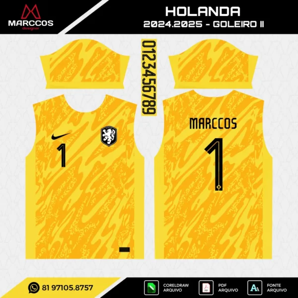 Arte Vetor Camisa Holanda Goleiro 2024.2025 Arte Vetor Camisa Holanda Goleiro 2024.2025
