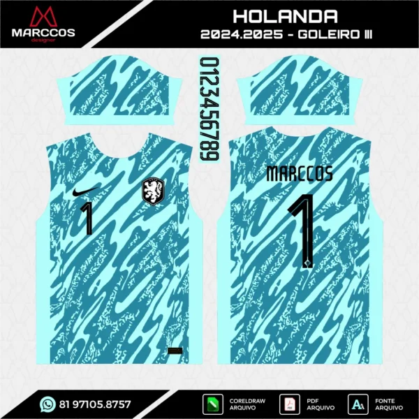 Arte Vetor Camisa Holanda Goleiro 2024.2025 Arte Vetor Camisa Holanda Goleiro 2024.2025