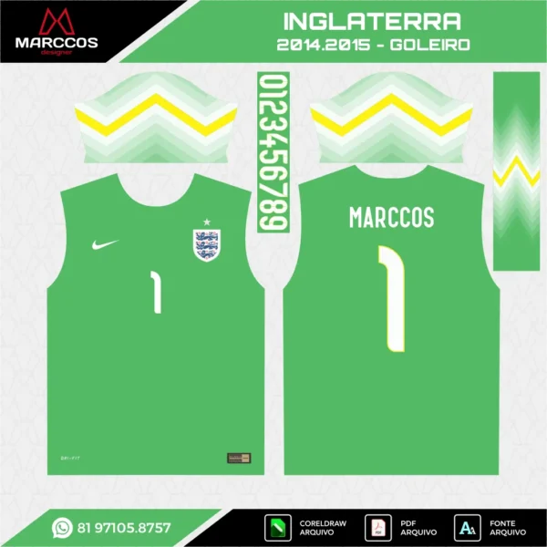 Arte Vetor Camisa Inglaterra Goleiro 2014.2015 Arte Vetor Camisa Inglaterra Goleiro 2014.2015