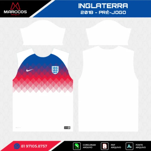 Arte Vetor Camisa Inglaterra Pré-Jogo 2018 Arte Vetor Camisa Inglaterra Pré-Jogo 2018