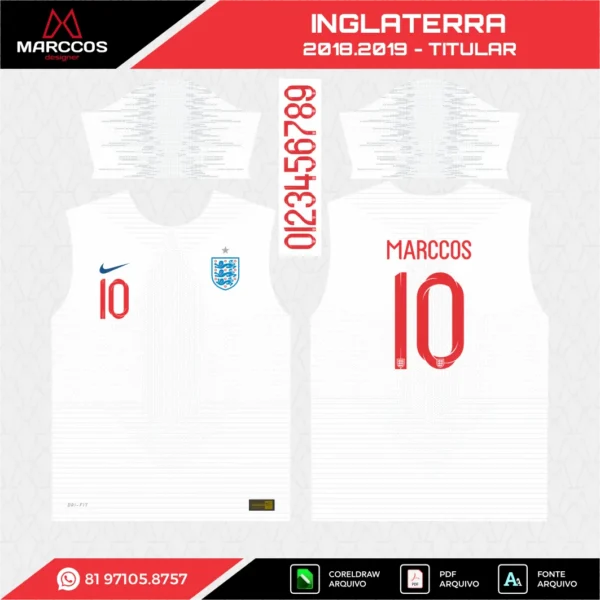 Arte Vetor Camisa Inglaterra Titular 2018.2019 Arte Vetor Camisa Inglaterra Titular 2018.2019