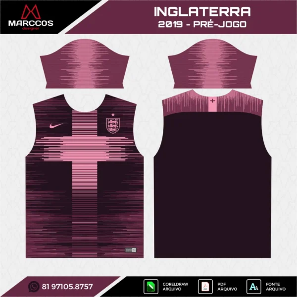 Arte Vetor Camisa Inglaterra Pré-Jogo 2019 Arte Vetor Camisa Inglaterra Pré-Jogo 2019