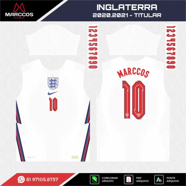 Arte Vetor Camisa Inglaterra Titular 2020.2021 Arte Vetor Camisa Inglaterra Titular 2020.2021
