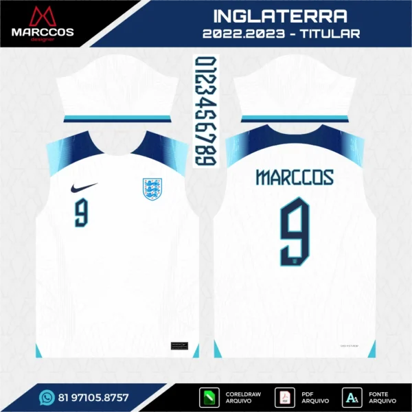 Arte Vetor Camisa Inglaterra Titular 2022.2023 Arte Vetor Camisa Inglaterra Titular 2022.2023