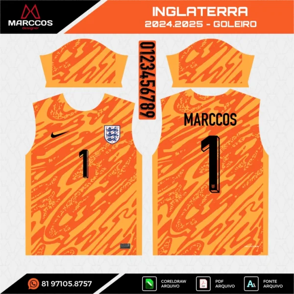Arte Vetor Camisa Inglaterra Goleiro 2024.2025 Arte Vetor Camisa Inglaterra Goleiro 2024.2025
