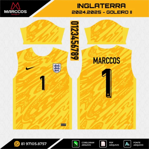 Arte Vetor Camisa Inglaterra Goleiro 2024.2025 Arte Vetor Camisa Inglaterra Goleiro 2024.2025