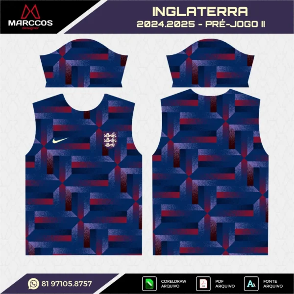 Arte Camisa Inglaterra Pré-Jogo 2024.2025 Arte Camisa Inglaterra Pré-Jogo 2024.2025