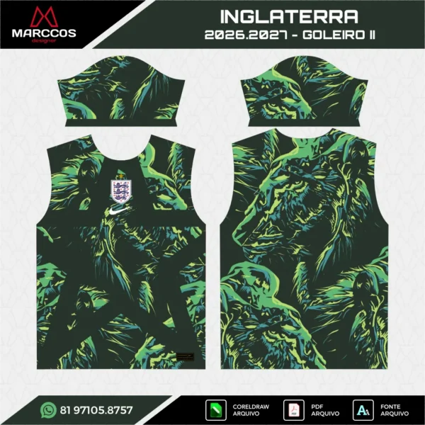Arte Vetor Camisa Inglaterra Goleiro 2026.2027 Arte Vetor Camisa Inglaterra Goleiro 2026.2027