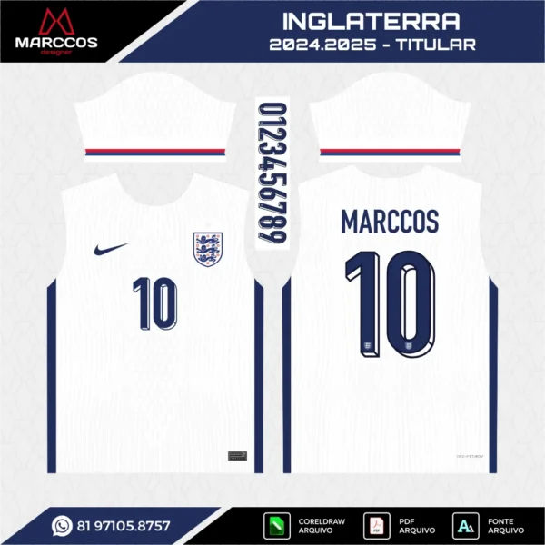 Arte Vetor Camisa Inglaterra Titular 2024.2025 Arte Vetor Camisa Inglaterra Titular 2024.2025