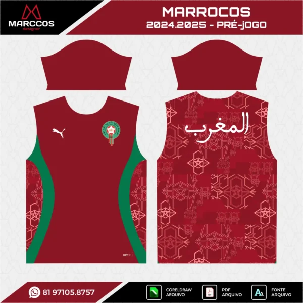 Arte Vetor Camisa Marrocos Pré-Jogo 2024.2025 Arte Vetor Camisa Marrocos Pré-Jogo 2024.2025
