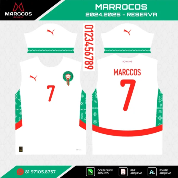 Arte Vetor Camisa Marrocos Reserva 2024.2025 Arte Vetor Camisa Marrocos Reserva 2024.2025