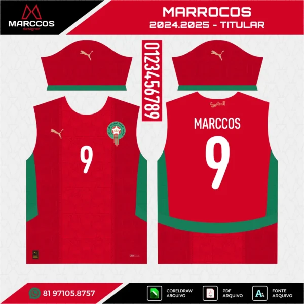Arte Vetor Camisa Marrocos Titular 2024.2025 Arte Vetor Camisa Marrocos Titular 2024.2025