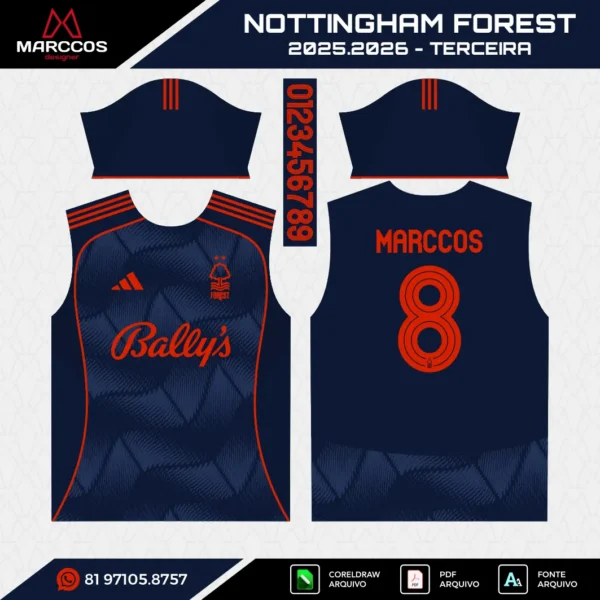 Arte Vetor Terceira Camisa Nottingham Forest 2025.2026 Arte Vetor Terceira Camisa Nottingham Forest 2025.2026