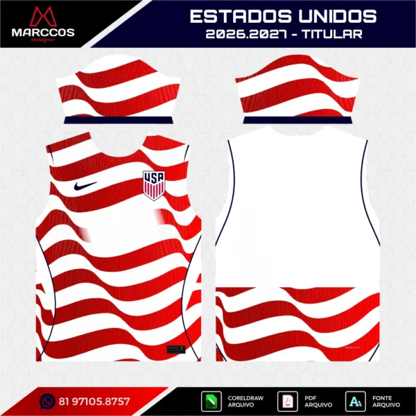 Arte Vetor Camisa Estados Unidos Titular 2026.2027 Arte Vetor Camisa Estados Unidos Titular 2026.2027