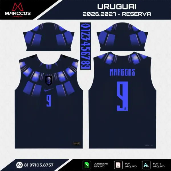 Arte Vetor Camisa Uruguai Reserva 2026.2027 Arte Vetor Camisa Uruguai Reserva 2026.2027