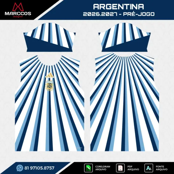 Arte Vetor Camisa Argentina Pré-Jogo 2026.2027 Arte Vetor Camisa Argentina Pré-Jogo 2026.2027