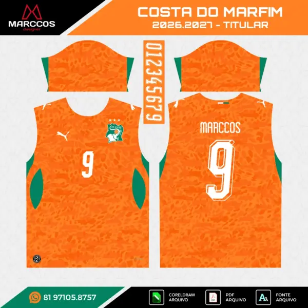 Arte Vetor Camisa Costa do Marfim Titular 2026.2027 Arte Vetor Camisa Costa do Marfim Titular 2026.2027