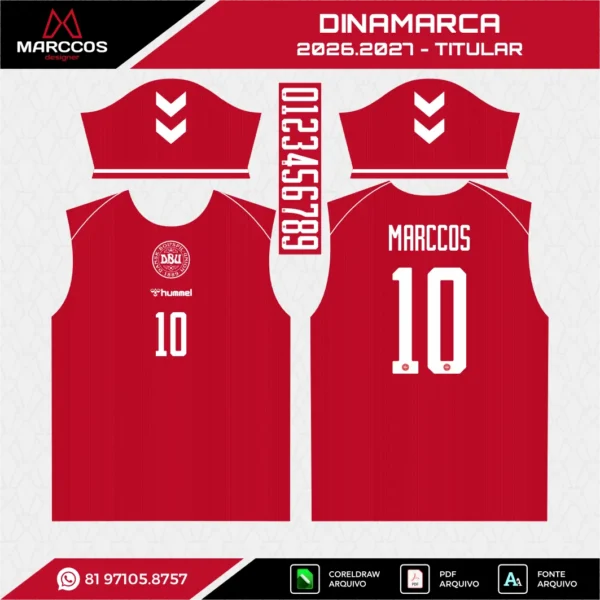 Arte Vetor Camisa Dinamarca Titular 2026.2027 Arte Vetor Camisa Dinamarca Titular 2026.2027