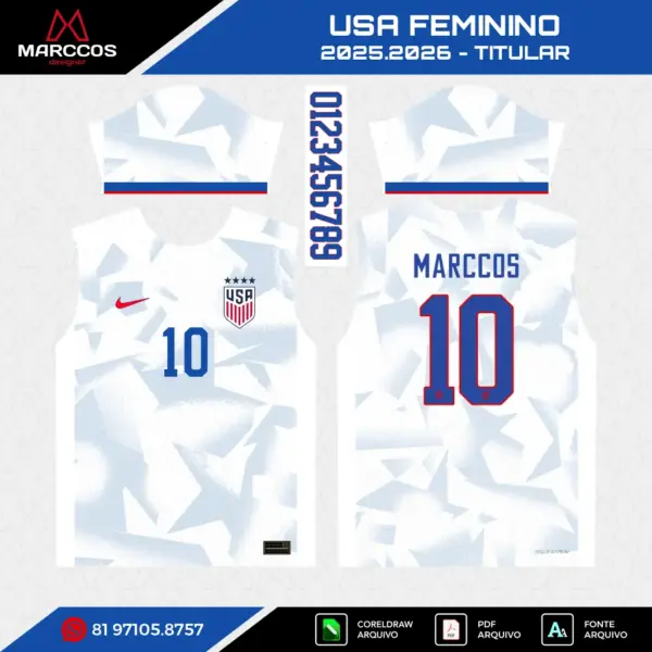 Arte Vetor Camisa Estados Unidos Feminina Titular 2025.2026 Arte Vetor Camisa Estados Unidos Feminina Titular 2025.2026