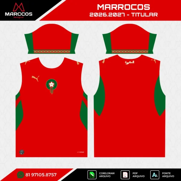 Arte Vetor Camisa Marrocos Titular 2026.2027 Arte Vetor Camisa Marrocos Titular 2026.2027