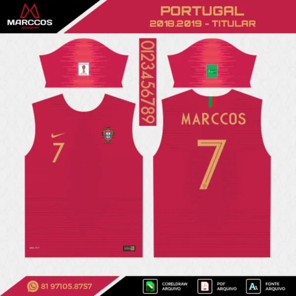 Arte Vetor Camisa Portugal Titular 2018.2019 Arte Vetor Camisa Portugal Titular 2018.2019