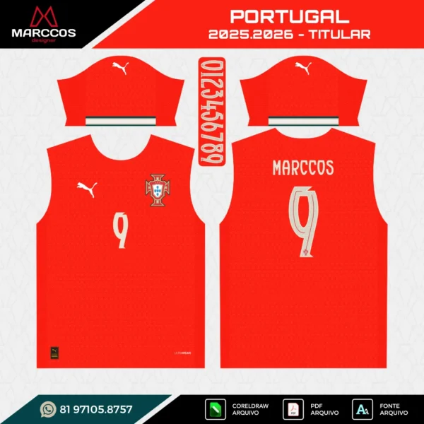 Arte Vetor Camisa Portugal Titular 2025.2026 Arte Vetor Camisa Portugal Titular 2025.2026